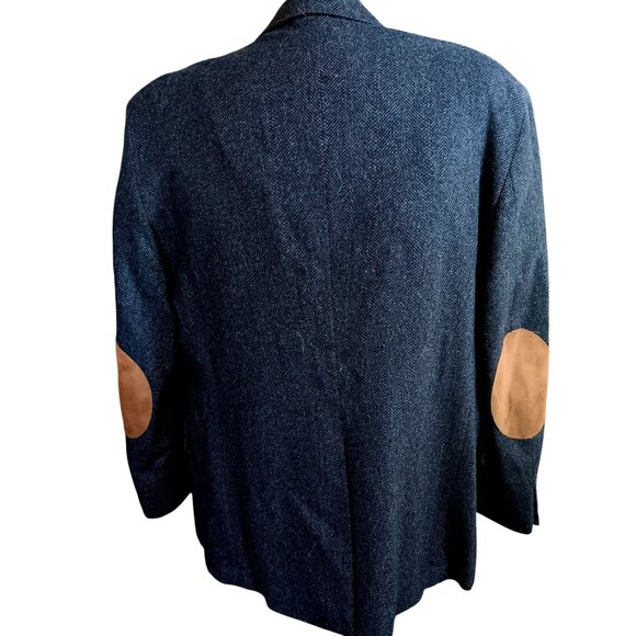 44R Vintage Mens Wool Blazer Suede Elbow Patches Dobbshire USA Herringbone 80's - Picture 5 of 9